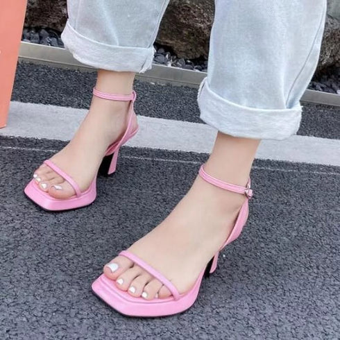Luxury Square Toe Cross Strap Heels
